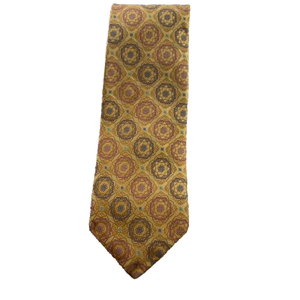 Robert Talbott Carmel Silk Tie Best of Class Hand Sewn Finest Silk Gold Floral